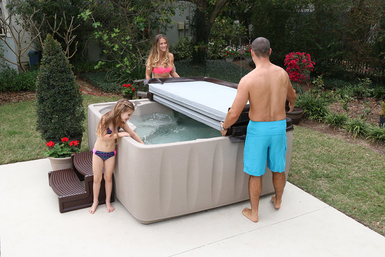 A Premium 600 6-Person Plug and Play with 29 Stainless Jets, Ozone, and LED Waterfall by AquaRest Spas